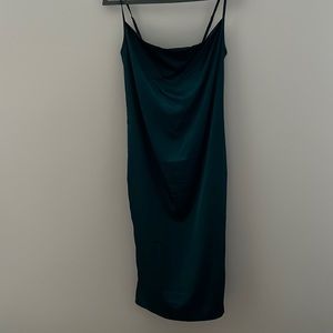 Women’s Teal Satin Cowl Neck Midi Dress